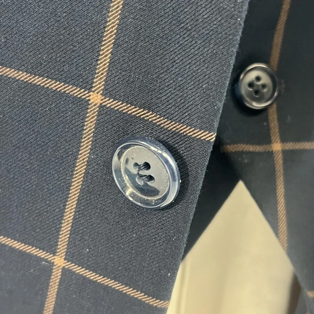 Steven‎ Land Suit 3 Piece 44L 36x30 Blue Henry Windowpane Plaid Dressy
